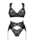 Комплект білизни Obsessive Donna Dream 3-pcs set XL/2XL Black, бюстгальтер, стрінги, пояс для панчіх