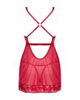 Прозора сорочка бебі-дол Obsessive Lacelove babydoll & thong XL/2XL Red, мереживо, стрінги
