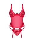 Прозорий корсет Obsessive Lacelove corset XS/S Red, мереживо, підв’язки для панчіх