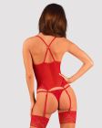 Прозорий корсет Obsessive Lacelove corset XS/S Red, мереживо, підв’язки для панчіх