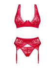 Комплект білизни Obsessive Lacelove cupless 3-pcs set XS/S Red, бюстгальтер, стрінги, пояс для панчі