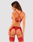 Комплект білизни Obsessive Lacelove cupless 3-pcs set XS/S Red, бюстгальтер, стрінги, пояс для панчі