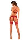 Комплект білизни Obsessive Lacelove cupless 3-pcs set XL/2XL Red, бюстгальтер, стрінги, пояс для пан