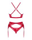 Комплект білизни Obsessive Lacelove cupless 3-pcs set XL/2XL Red, бюстгальтер, стрінги, пояс для пан