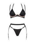 Комплект білизни Obsessive Selinne 3-pcs set M/L Black, бюстгальтер, стрінги пояс для панчіх