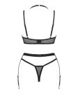 Комплект білизни Obsessive Selinne 3-pcs set XL/2XL Black, бюстгальтер, стрінги пояс для панчіх