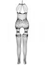 Бодістокінг з безліччю бретелей Passion BS095 One Size, black, імітація пояса та панчіх, з доступом