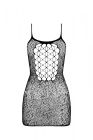Ажурна мінісукня на тонких бретелях Passion BS096 One Size, black, плетіння на грудях